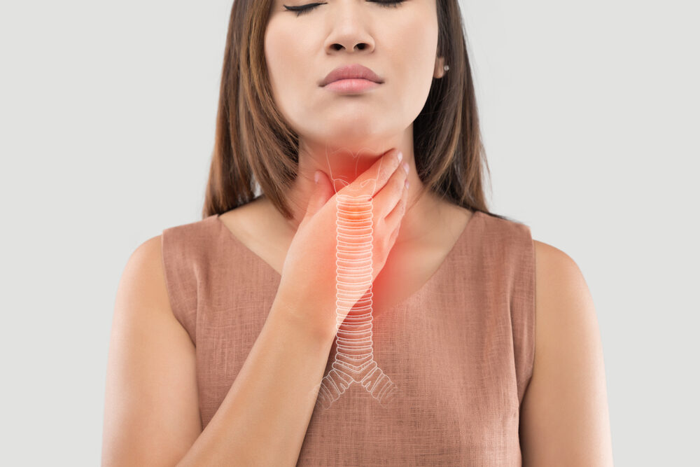 Asian,Women,Have,Symptoms,Of,Burning,Sensation,On,A,Gray